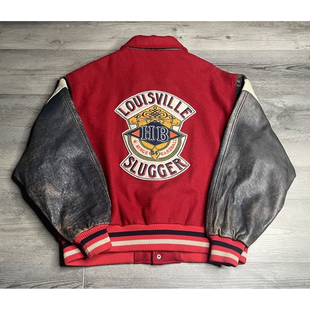 Vintage Louisville Slugger Baseball Leather Wool Varsity Jacket Size XL